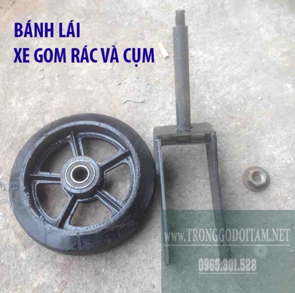 bánh lái xe gom rác đẩy tay đầy đủ bu lông ốc vít long đen