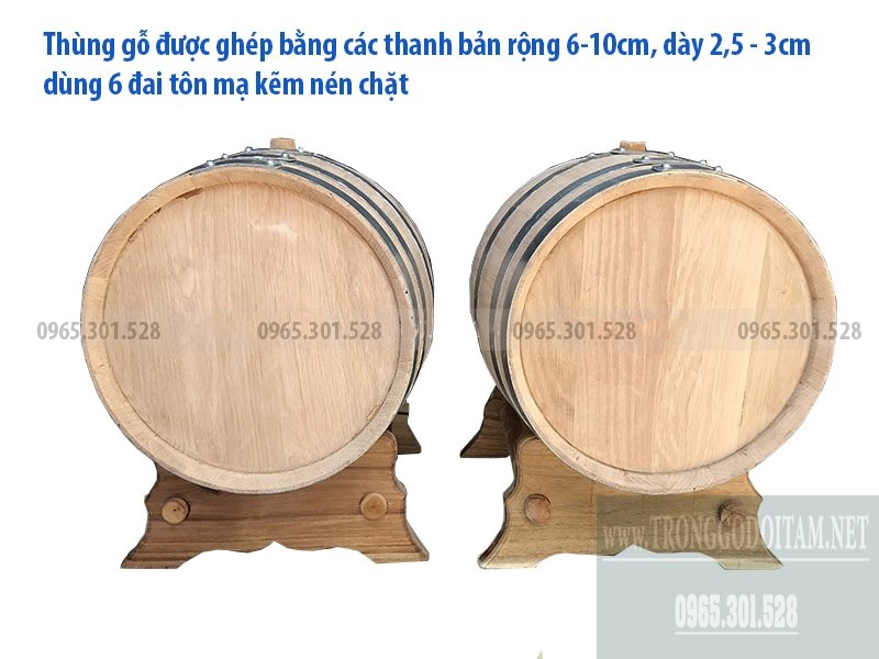 Thùng gỗ sồi việt nam dùng để ngâm ủ rượu vang, rượu trắng.